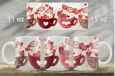 Valentines day mug wrap Love mug sublimation png Teddy bear