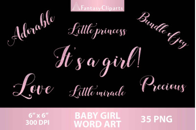Baby Girl Baby Shower Word Art Clipart Overlays PNG