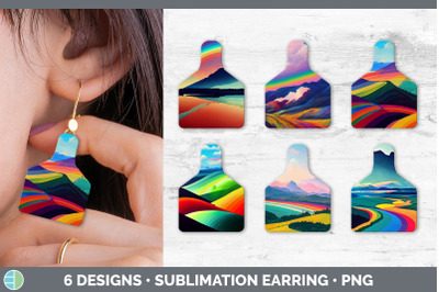 Rainbow Mountains Cow Tag Earring | Sublimation Cattle Ear Tag