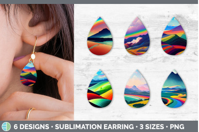 Rainbow Mountains Teardrop Earring | Sublimation Designs Bundle