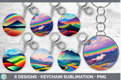 Rainbow Mountains Keychain Bundle | Keyring Sublimation Designs