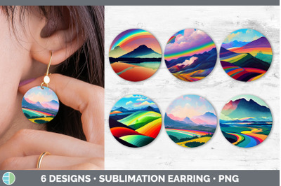 Rainbow Mountains Round Earring | Sublimation Designs Bundle