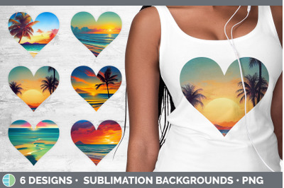 Beach Sunset Hearts Clipart | Sublimation Designs