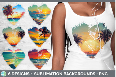 Beach Sunset Heart Distressed Clipart | Sublimation Designs