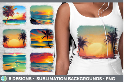 Beach Sunset Distressed Sublimation Background Panel