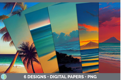 Beach Sunset Backgrounds | Digital Scrapbook Papers