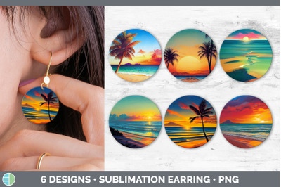 Beach Sunset Round Earring | Sublimation Designs Bundle