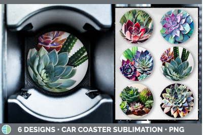 Succulents Car Coaster | Sublimation Designs Bundle