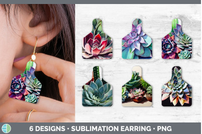 Succulents Cow Tag Earring | Sublimation Cattle Ear Tag