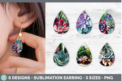 Succulents Teardrop Earring | Sublimation Designs Bundle