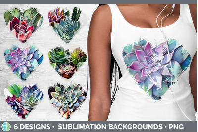 Succulents Heart Distressed Clipart | Sublimation Designs