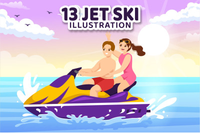 13 People Ride Jet Ski Illustration