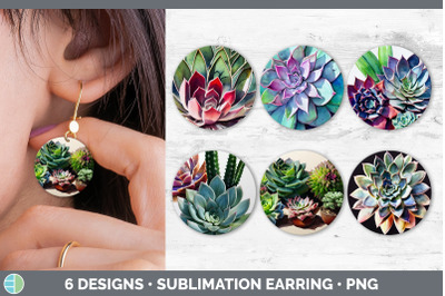 Succulents Round Earring | Sublimation Designs Bundle