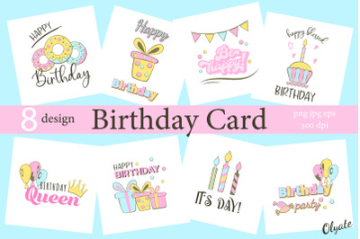 Birthday Card PNG. Greeting Cards. Happy Birthday Clipart.