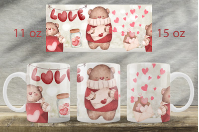 Valentines day mug wrap Love mug sublimation png Teddy bear