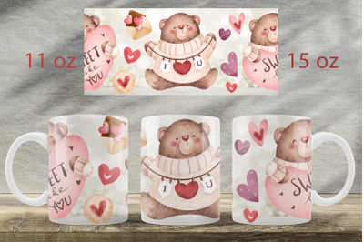 Valentines day mug wrap Love mug sublimation png Teddy bear