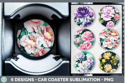 Peonies Car Coaster | Sublimation Designs Bundle