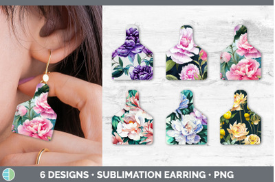 Peonies Cow Tag Earring | Sublimation Cattle Ear Tag