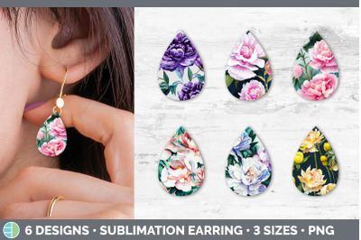 Peonies Teardrop Earring | Sublimation Designs Bundle