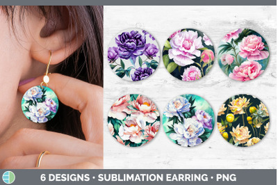 Peonies Round Earring | Sublimation Designs Bundle