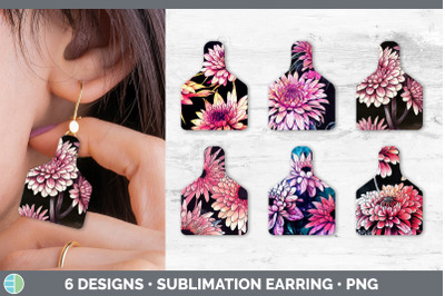 Chrysanthemums Cow Tag Earring | Sublimation Cattle Ear Tag