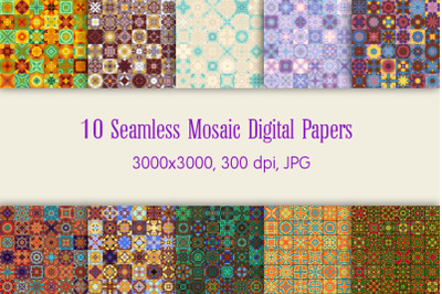 Set of 10 Seamless Mosaic Digital Papers - Continuous Tiled Pattern Ba