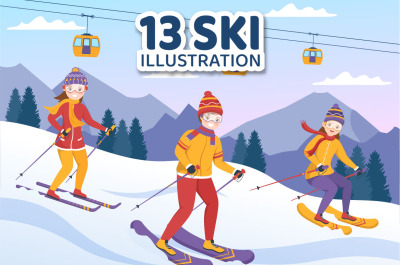 13 Ski Winter Sport Activities Illustration