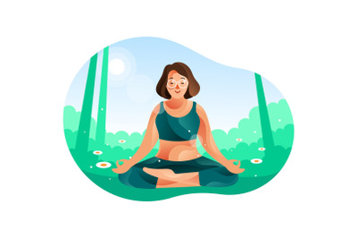 Woman meditating in nature with yoga position