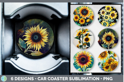 Sunflowers Car Coaster | Sublimation Designs Bundle