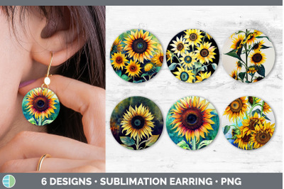 Sunflowers Round Earring | Sublimation Designs Bundle