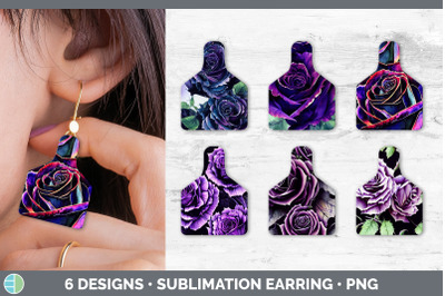 Purple Roses Cow Tag Earring | Sublimation Cattle Ear Tag