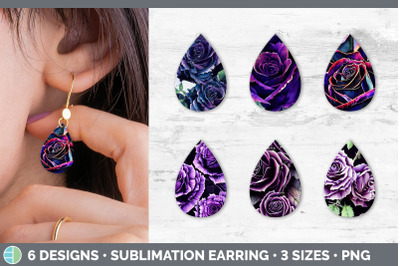 Purple Roses Teardrop Earring | Sublimation Designs Bundle