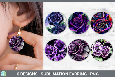 Purple Roses Round Earring | Sublimation Designs Bundle