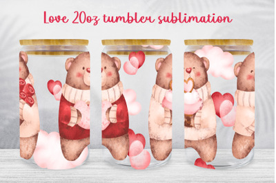 Love glass can wrap Valentines day sublimation Teddy bear