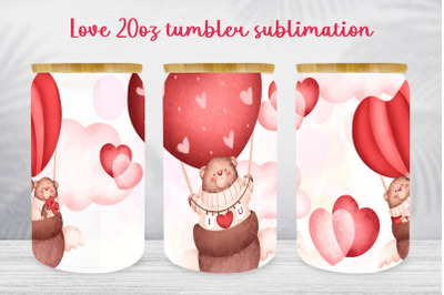 Love glass can wrap Valentines day sublimation Teddy bear