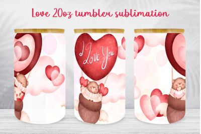 Love glass can wrap Valentines day sublimation Teddy bear