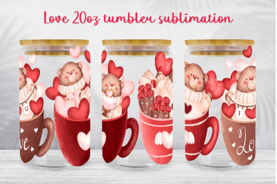 Love glass can wrap Valentines day sublimation Teddy bear