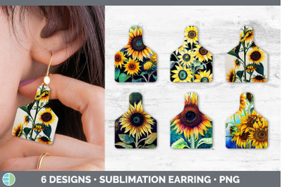 Sunflowers Cow Tag Earring | Sublimation Cattle Ear Tag