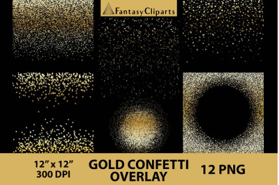 Gold Confetti Overlay Clipart PNG | Golden Confetti Clip Art
