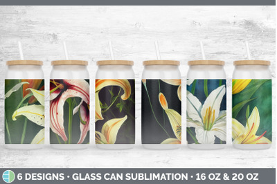 Lilies Glass Can | Sublimation Beer Mason Jar