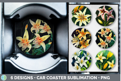 Lilies Car Coaster | Sublimation Designs Bundle