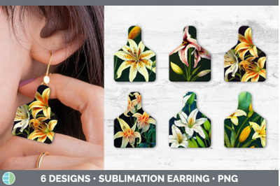 Lilies Cow Tag Earring | Sublimation Cattle Ear Tag