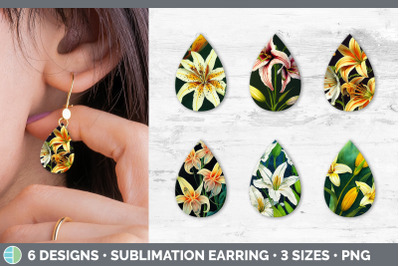 Lilies Teardrop Earring | Sublimation Designs Bundle