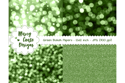 Green Bokeh & Glitter Digital Papers