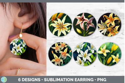 Lilies Round Earring | Sublimation Designs Bundle