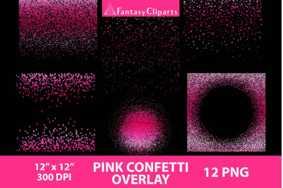 Hot Pink Confetti Overlay Clipart PNG | Magenta Confetti
