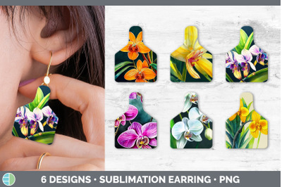 Orchids Cow Tag Earring | Sublimation Cattle Ear Tag