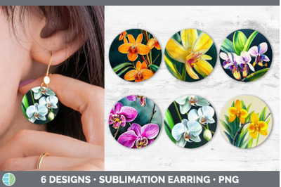 Orchids Round Earring | Sublimation Designs Bundle