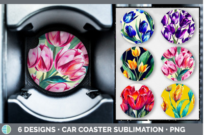 Tulips Car Coaster | Sublimation Designs Bundle