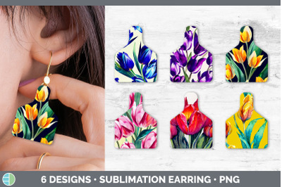 Tulips Cow Tag Earring | Sublimation Cattle Ear Tag